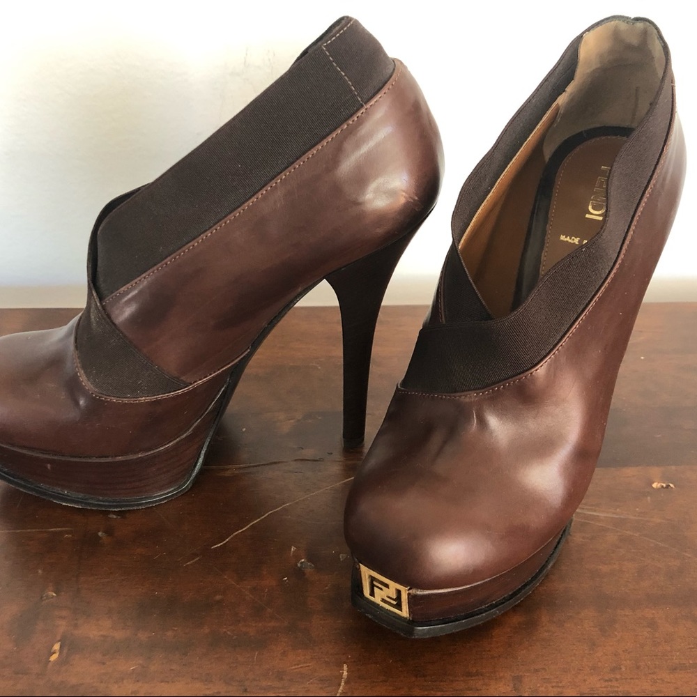 Authentic Fendi Brown Platform Booties 8 1/2